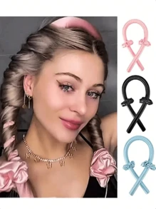 Heatless Curling Rod Headband Silk Curls Ribbon Sleeping Soft Spong Headband Slouchy Hair Curlers Styling Tools For Women Girl, Heatless Hair Curler