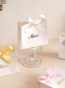 5 Pieces Of White Gift Boxes With French "Merci" Metal Font, Tied With Ribbon Bows, Suitable For Thanksgiving Dinners, Birthday Gifts, Wedding, Corporate Events, Etc. - Multicolor - View 6