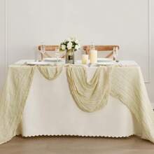 10pcs Rectangular Table Runner, 180*90cm, 300*90cm, 400*90cm, Cheese Cloth Table Runner, Boho Cheesecloth Table Cloth, Transparent Tablecloth, Suitable For Wedding Bride Baby Shower Birthday Or Holiday Party Cake Table Decor, Romantic Banquet Table Decor Chiffon Table Runner For Birthday, Wedding, Party, Holiday Celebration And Baby Shower