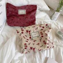 1 pezzo Borsetta per trucco, bella con motivo floreale a rose, portapennelli, porta cancelleria, pochette multifunzionale con zip, borsetta cosmetica portatile, porta medicinali, salviette e tessere, confezione regalo, borsa da toilette, custodia per cosmetici da donna, per contenere rossetti, pennelli da trucco, prodotti per la cura della pelle, telefono cellulare, monete, piccoli articoli, per uso domestico, da viaggio, per vacanze e scuola, per spiaggia, bagno, camera da letto, grande capacità