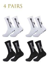 4pcs/Set Silicone Dot Anti-Slip Football/Sports Mid-Calf Socks, Outdoor Activities Suitable For Soccer, Running, Cycling, Hiking