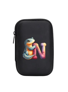 Cute Cartoon Animal Pattern Themed Alphabet A-Z Portable Mini Storage Bag, Waterproof And Shockproof Digital Pouch For Storing Initial, Name, Logo, Phone Charger, Data Cable, Zipper Storage Box, Wallet-Style Data Cable Storage Bag, Digital Pouch, Electronic Product Bag, Electronic Storage Device Data Cable Storage Bag, Wireless Earphones, Bluetooth Earphones, Suitable For Business, Travel, School, University, Office - Black - View 23