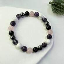 8mm Natural Stone Bead Bracelet, Including Amethyst, Obsidian, Hematite, Rose Quartz, Lepidolite, Handmade Beads, Vintage Boho Style, Calm Mind & Communication, Relieve Anxiety, Magnificent Crystal Holiday Gift