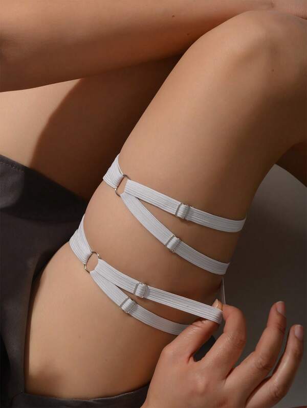 2 szt. Biała dwuwarstwowa elastyczna lina z metalowymi pierścieniami w stylu gotyckim, łańcuszek na udo, biżuteria dla kobiet