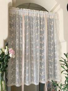 1 件米色刺绣蕾丝小菊花窗帘帷幔，无钻蕾丝窗帘布，适用于房间、卧室、厨房、客厅、公主风格薄纱窗帘 - 米色 - 查看 9