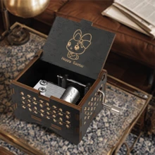 1 Pc A Custom-Made Music Box With A Melody Style, Personalized Music Box, Simple And Cute Cartoon Rabbit Pattern Drawing, Easter Theme. Custom-Made Metal Melody Device, Classical Engraved Music Box, Music-Themed Box, A Gift For Friends, A Valentine's Day Gift For Close Friends. - Multicolor - View 5