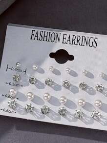 12 paar parelkralen en strass oorbellen set, eenvoudige dagelijkse oorbelcombinatieset, mix & match