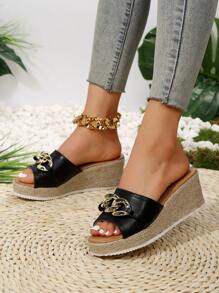 Women's Summer Outdoor Casual Comfortable Wedge Heel Rope Trim Peep-Toe Platform Sandals, Versatile Daily Commute Slides