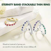 Anillos de piedra natal Banda de eternidad Plata de ley 925/Oro amarillo Gema creada Anillo de boda apilable Banda de media eternidad para mujeres Talla 6 a 10 2025 - 09 de septiembre / zafiro creado - Ver 8