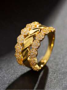 1pc Custom Fashion Cuban Link Ring, 18K Gold Plated CZ Simulated Diamond Punk Ring, Best Gift For Her And Him For Holidays - Multicolor - View 23