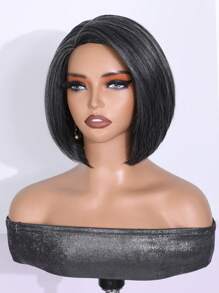 DUOZIMEI Short Wigs Side Part Layered Bob Wig Mixed Grey Synthetic Hair Short Yaki Straight Bob Wigs For Women Pixie Cut Wig Short Black Mixed Gray Straight Pixie Wigs For Daily Life Or Cosplay Use Black/Brown/Grey Color