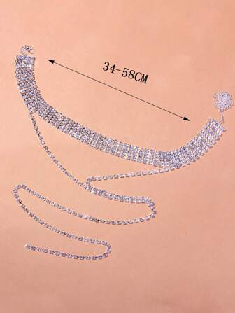 Flerlagers Rhinestone Långt halsband, Sexig Body Chain Choker, europeisk och amerikansk stil