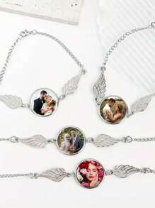 1pc Personalized Customized Photo Angel Wing Bracelet - Elegant Alloy, Fashionable Customized Accessories - Ideal Holiday Commemorative Gift, Suitable For Him Or Her