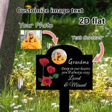 可定制的 2D 纪念墓碑，黑色亚克力花园桩，可定制照片和文字名称，适用于花园、草坪或户外使用 - 非常适合纪念、纪念亲人或宠物墓碑