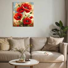 DIY Acrylic Painting Kit - 30X40cm Vivid Red Poppy Flower Design, No Frame, Crease-Free Rolled Colorful Printed Canvas With Paints & Brushes, Suitable For Beginners, Home Decor And Unique Gifts - Multicolor - View 5