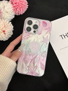 新款大孔羽毛网IMD渐变PC+TPU一体海洋元素海星彩绘防震手机壳，兼容 16/11/16pro/16plus/16promax/16e/15Promax/13/14/12/XS/XR/7G/8P，兼容三星Galaxy S25/S25PLUS/S25 Ultra/A16/A36/A26/A56/A50防水防摔防刮