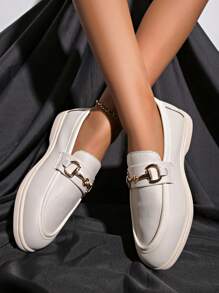 1 双圆头厚底防滑休闲乐福鞋，百搭 - 米色 - 查看 7