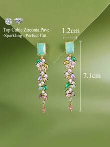 1 Pair Beautiful Multi-Color Cubic Zirconia Tassel Drop Leaf Shaped Long Dangle Earrings For Women, Gorgeous Wedding, Engagement, Pageant Jewelry