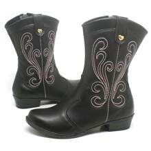Children's Cowboy Boots For Girls Women's Low Heel Ankle Boots Embroidered Fig Tree
