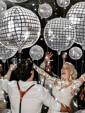 5pcs/10pcs Disco Ball Balloons 4D Sphere Mirror Metal Balloons, Different Sizes Mixed, Disco Laser Foil Balloons For 70s Disco Ball, Metallic Disco Theme Party Decoration, Birthday Party Decoration, Wedding Decoration