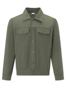 Mens Denim Jacket, Long Sleeve Turn-Down Collar Button Closure Casual Jacket Outwear