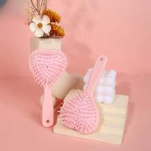 两用心形手持按摩气垫梳，卡通可爱设计，适合作为儿童返校礼物，适合所有发质，气垫刷，送给家人和朋友的礼物，发刷、梳子、美发工具、理发沙龙美发产品和配件，美容旅行必需品 - 粉色 - 查看 2