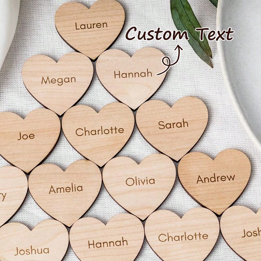 1pc/10pcs/30pcs/50pcs Personalized Wooden Wedding Place Cards, Laser Cut Heart Shape, Wedding Reception Table Decor - Multicolor - View 1