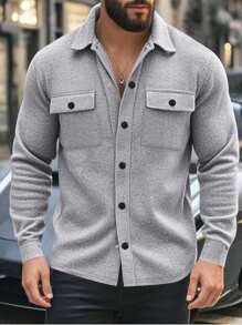 2025 Spring & Autumn Casual Men's Thermal Lined Collared Single Breasted Solid Color Slim Fit Jacket - Light Grey - View 1