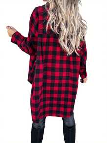 Female Shirt, Ladies Plaid Lapel Long Sleeve Tops Coat With Chest Pockets For Spring Autumn, S/M/L/XL