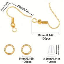 300 个/包硅胶耳环挂钩开口跳环，低过敏手工 DIY 耳环制作用品和配件