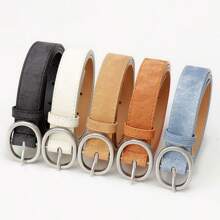 1pc Fashionable Casual Oval Metal Buckle Belt, Versatile For Jeans, Minimalist PU Leather Student Decoration Belt For Women Fall, Autumn, Halloween - Multicolor - View 6