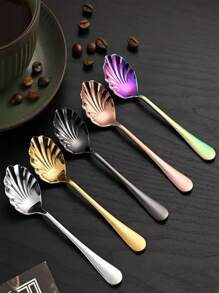 1/2/5/10pcs Gold/Silver Stainless Steel Shell Shaped Spoons, Coffee Spoons, Dessert Spoons, Sugar Spoons, Ice Cream And Cheese Spoons,School Supplies