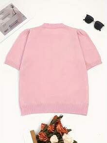 Women's Fashionable Elegant Round Neck Short Sleeve Knitted Top, Spring/Summer