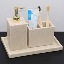 Harz Badezimmer Set, inklusive Seifenspender, Zahnbürstenhalter, Spülbecher, Seifenschale, Tablett, Kammhalter usw. Frei konfigurierbare Badezimmer Deko und Aufbewahrungszubehör für Ausstellungsbäder/Badaccessoires Badorganizer Herbstdekoration Einschulung