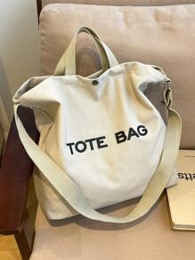 Large Capacity Letter Graphic Canvas Tote Bag, Fashion Handbag For Women Commuting, Simplistic Lightweight Big Capacity Ladies Shoulder Bag, Vintage Style College Student School Messenger Bag, Solid Color Simple Briefcase Large Capacity Work/Study Bag, Stylish New Versatile Women Tote Bag, Literary School Bag For Teens, Book Bag For Women Or Students, Perfect For Books, Shopping, Back To School And More, School Supplies, School Bag, School Handbag, School Tote Bag, School Bookbag, Back To School Bags, Laptop Compartment, Portable, Foldable, Classic Casual, Suitable For Teen Girls Women College Students, Teacher, Perfect For Back To School, First Day Of School, Tote Bags For Women, College Essentials - Beige - View 3