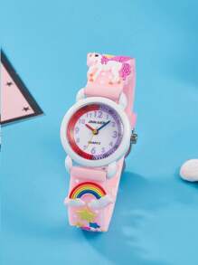 1 pieza Reloj de cuarzo de silicona con diseño de macaron de colores lindo y de dibujos animados, apto como regalo de cumpleaños