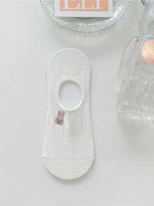 4 Pairs Women's Cute Cartoon Fun Animal Pattern Boat Socks White Solid Color Sweet Simple Versatile Low-Cut Invisible Socks Summer Comfortable Breathable