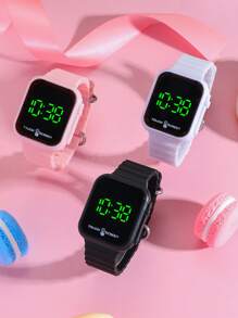 热门 1 件时尚新款立方体触摸绿光 LED 电子手表，极具吸引力的简约时尚按钮手表，适合礼物、学校、聚会等