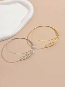 2pcs/Set Hollow Geometric Open Cuff Bracelet For Women - Multicolor - View 5