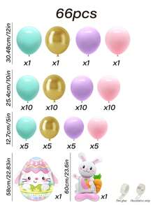 66/130 piezas Kit de arco de globos para Pascua, decoraciones de fiesta de Pascua con globos dorados y pastel, globos de foil con conejos, zanahorias y huevos de Pascua para decorar fiestas temáticas de Pascua, cumpleaños y baby shower de primavera