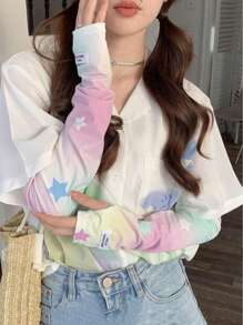 1pc Floral Print Arm Sleeve Covers, Women Sun Protection Arm Sleeves, Ice Silk Gloves For Driving, Sunshade - Multicolor - View 6