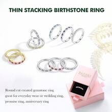 Birthstone Rings Eternity Band 925 Sterling Silver/Yellow Gold Created Gemstone Stackable Wedding Band Half Eternity Rings For Women Size 6 To 102025 - 01. 一月 / 創建石榴石 - 查看 2
