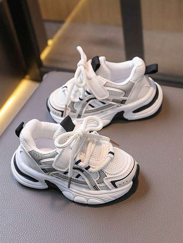 1 Paar Kindersportschuhe, koreanische Mode atmungsaktive Mesh Kleinkindschuhe, rutschfeste weiche Sohle, atmungsaktive & bequeme Babyschuhe, praktisches Klettverschluss Design