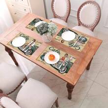 1/4/6 Pcs High Quality Placemats, 66 Route Design Pattern, Heat & Iron Resistant, Soft Touch, Suitable For Furniture Decor, Living Room, Kitchen, Party, Picnic, 100% Polyester, Machine Washable