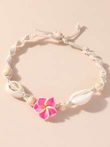 1 New Bohemian Anklet Beach Anklet Handwoven Polymer Clay Flower Sea Shell Anklet Anklet Accessory - Pink - View 1