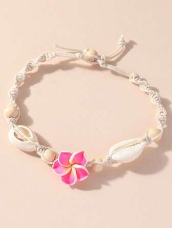 1 New Bohemian Anklet Beach Anklet Handwoven Polymer Clay Flower Sea Shell Anklet Anklet Accessory