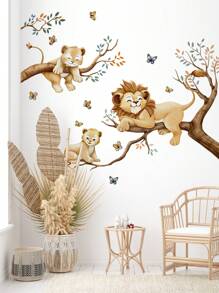 1pc/1set2pcs/1set3pcs Forest Tree Animal Tiger Fox Bear Rabbit Kitten Wall Stickers, Decorative For Baby Room, Living Room, Bedroom