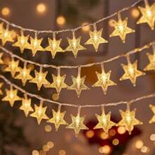 1pc 20-LED Warm White Star String Lights, Battery Powered Fairy Lights For Indoor Use, Suitable For Party, Wedding, Holiday Decor, Girls Birthday, Bedroom, Garden Decor