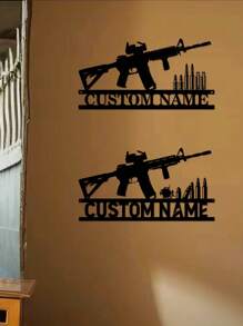 1 件定制双酷突击步枪墙饰、冲锋枪标志、复古风格金属机枪装饰、枪械爱好者铁板 - 个性化名称、文字内容 - Gunlover 定制装饰、第二修正案礼品枪军事艺术礼物生日毕业、多功能、耐用、装饰性、可重复使用、精致、时尚、高品质、色彩鲜艳、现代、定制、个性化、独特、适合他的理想礼物、适合她的理想礼物、男朋友、爸爸、女朋友、妈妈、家人、朋友、茶室、家庭、花园、办公室、家居装饰