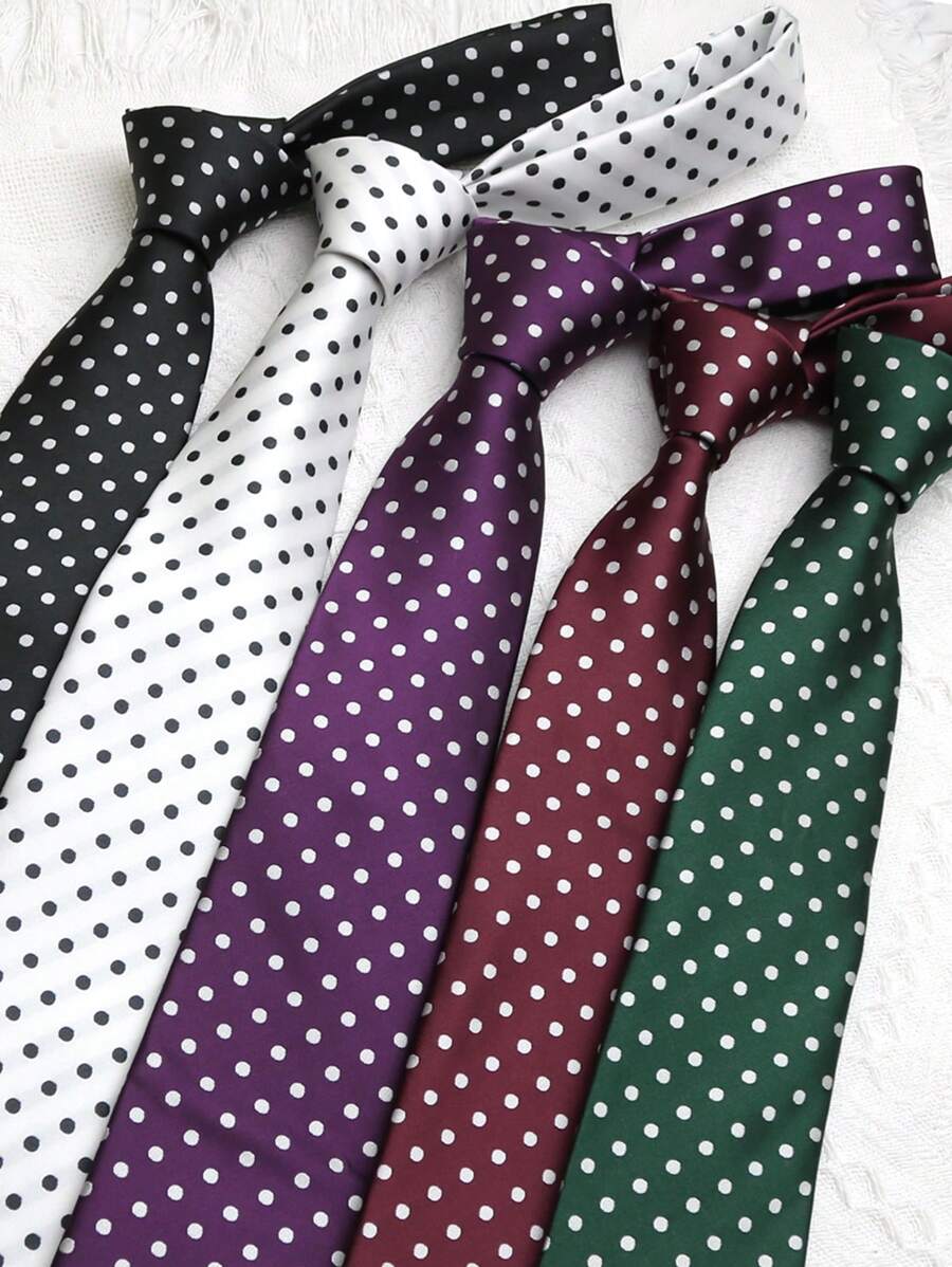 1pc Polka Dot Casual Polyester Clip-On Necktie, Versatile For Dress-Up & Everyday Wear, Unisex Men Necktie - Multicolor - View 1